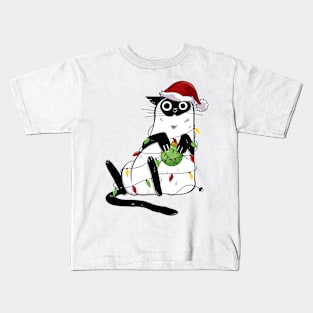 Christmas cat with Santa hat Kids T-Shirt